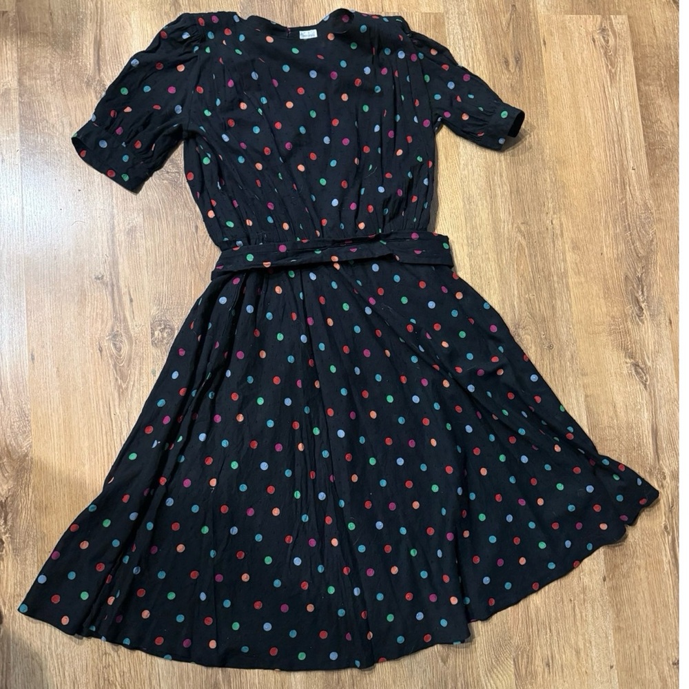 Vintage Black Dress Polka Dots Cotton Francesca Of Damon For Starington W Sz L